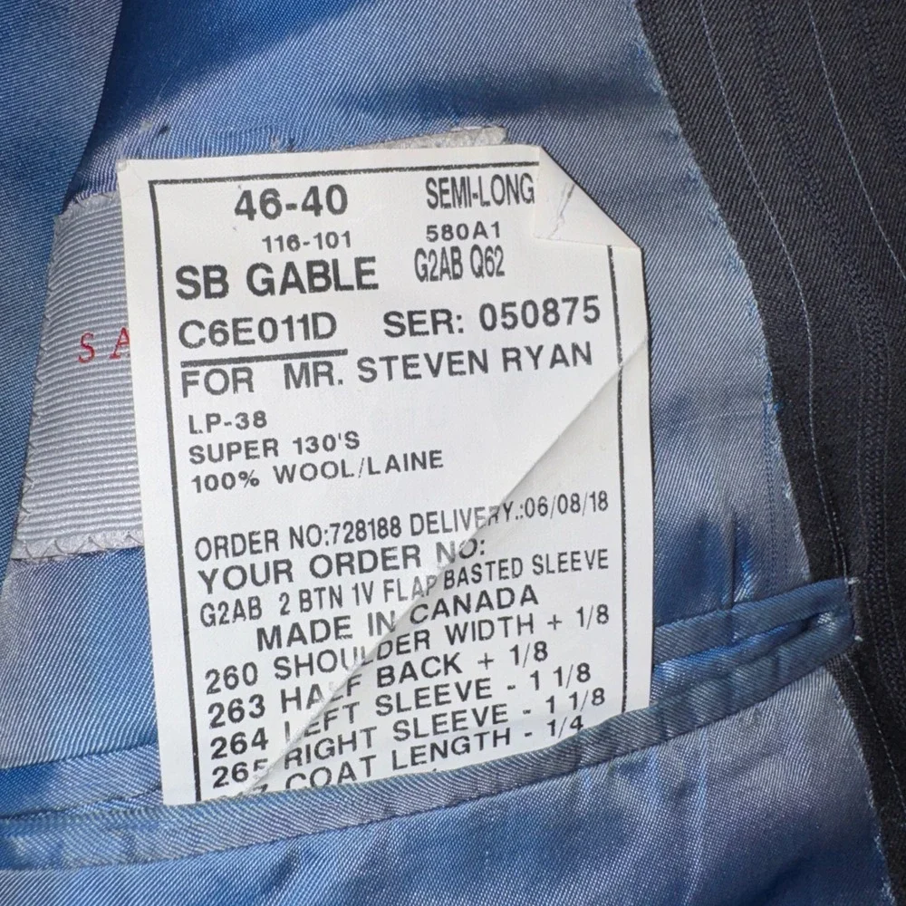 Samuelsohn Loro Piana 46R Super 130s Wool Blazer Grey Blue Stripe Sport Coat